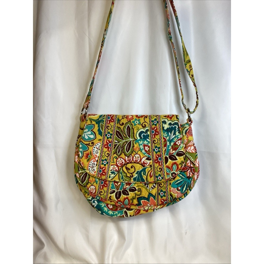 vera bradley yellow floral multi colored crossbody purse with pockets